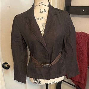 S Max Mara Brown Linen Blend Belt Blazer Jacket Luxury Work Office Event